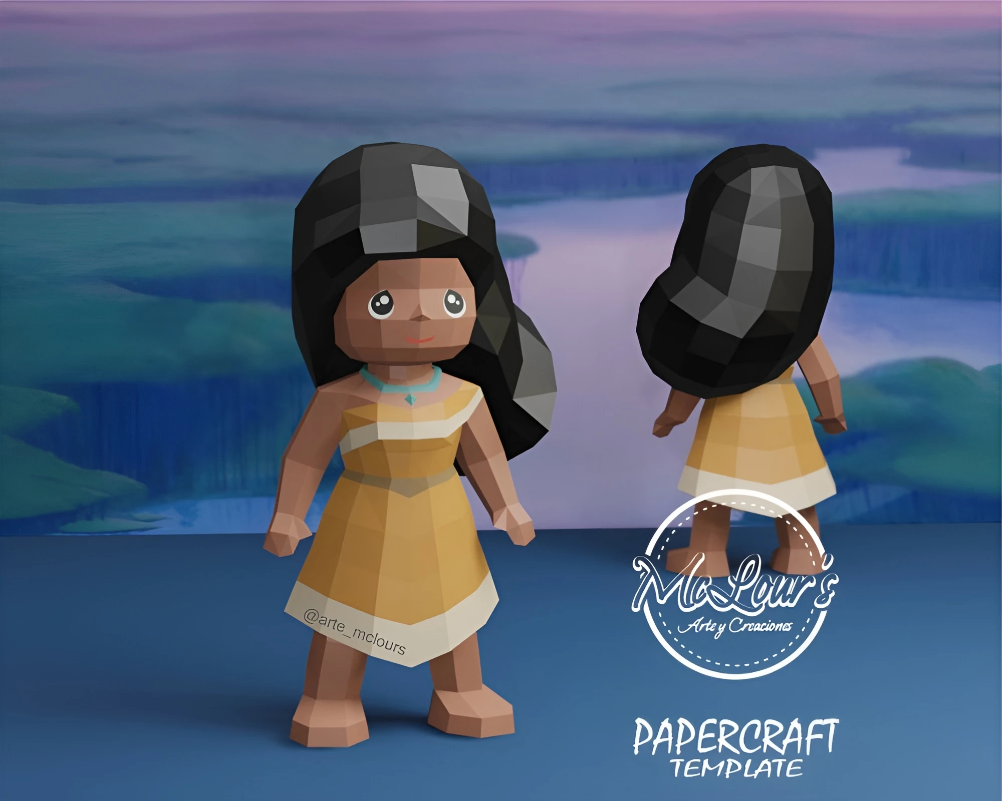 Princess Pocahontas/ Pocahontas/ DiY Craft/ Template PDF/ Low Poly/ Papercraft/ 3D Doll/ Origami/ Home decor