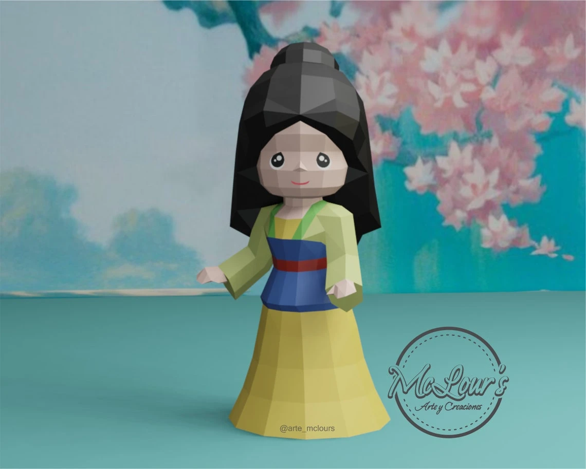 Princess Mulan/ Mulan/ DiY Craft/ Template PDF/ Low Poly/ Papercraft/ 3D Doll/ Origami/ Home decor