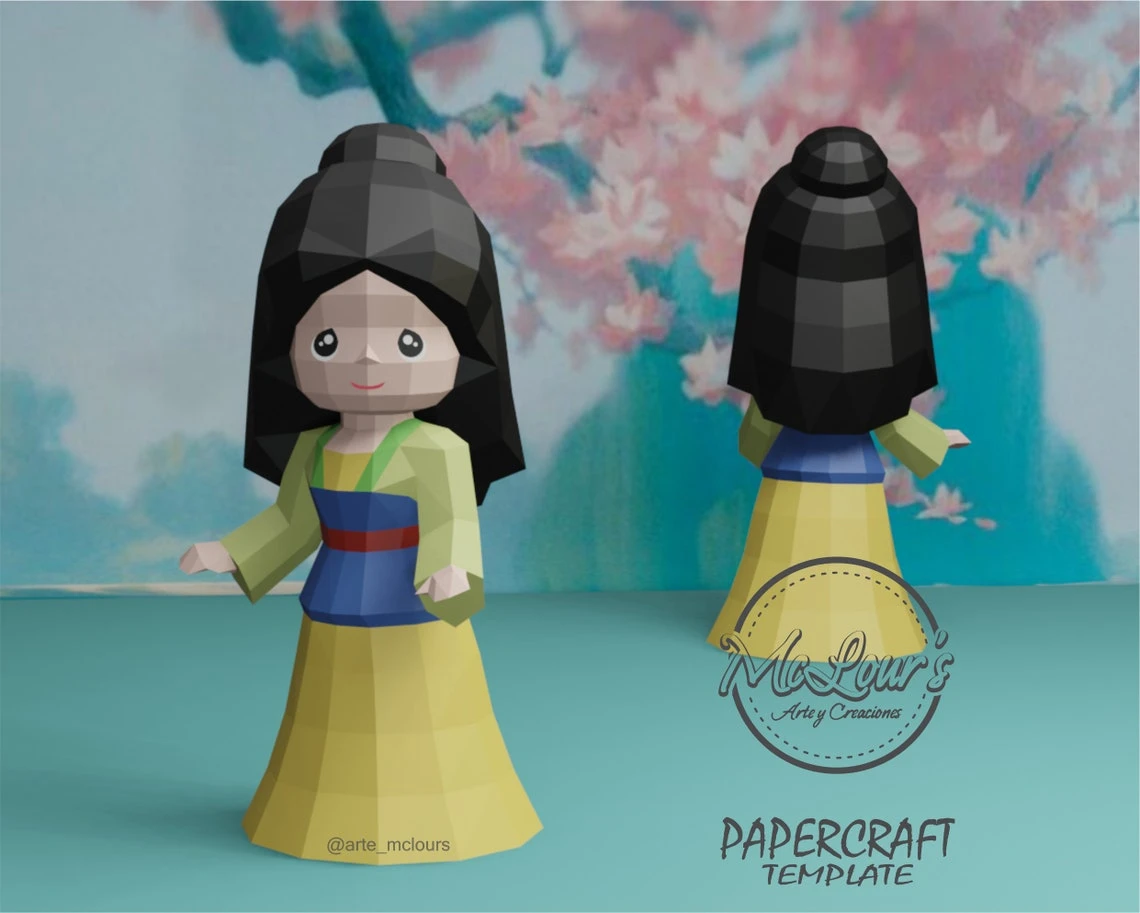 Princess Mulan/ Mulan/ DiY Craft/ Template PDF/ Low Poly/ Papercraft/ 3D Doll/ Origami/ Home decor