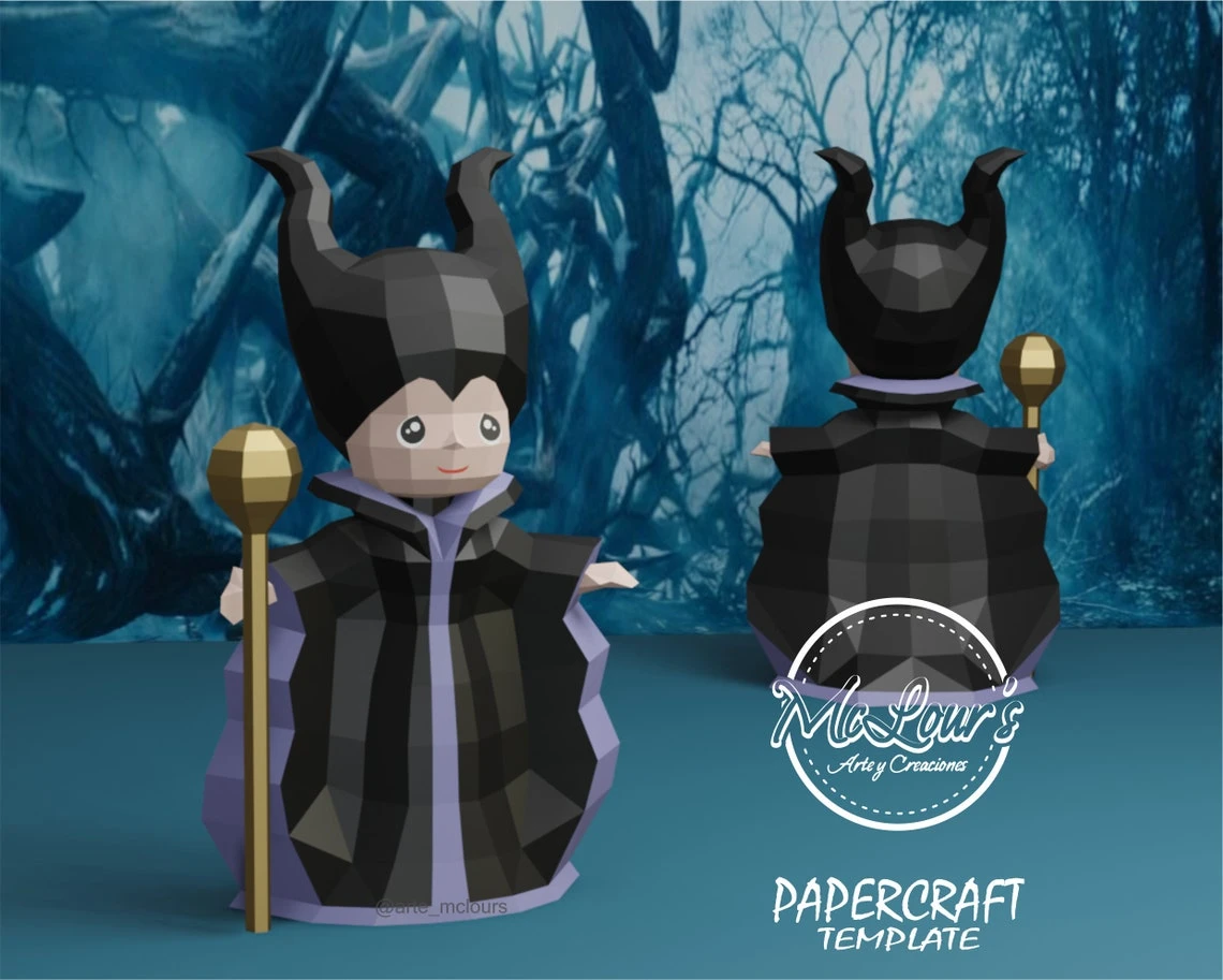 Princesa Maleficent/ Sleeping Beauty/ DiY Craft/ Template PDF/ Low Poly/ Papercraft/ 3D Doll/ Origami/ Home decor