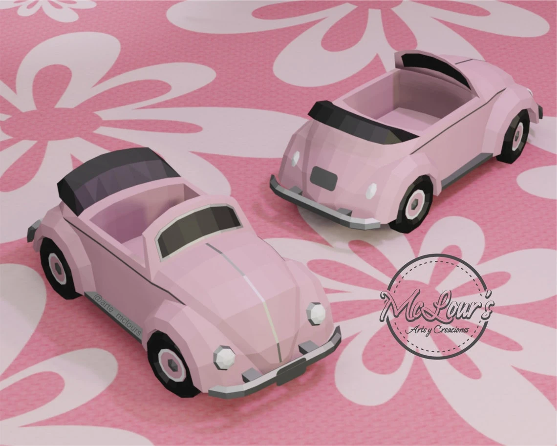 Pink Convertible Box/ Candy Box/ DiY Craft/ Template PDF/ Low Poly/ Papercraft/ 3D Vintage Car/ Origami/ Home decor