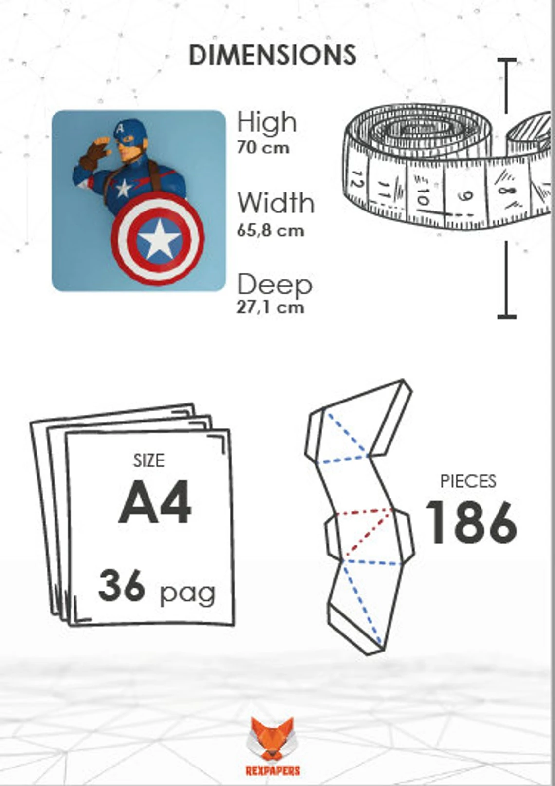 Captain America Papercraft, PDF Template, DIY 3d Model, FanArt, Paper Sculpture, Low Poly, Pepakura Craft, Manualidad