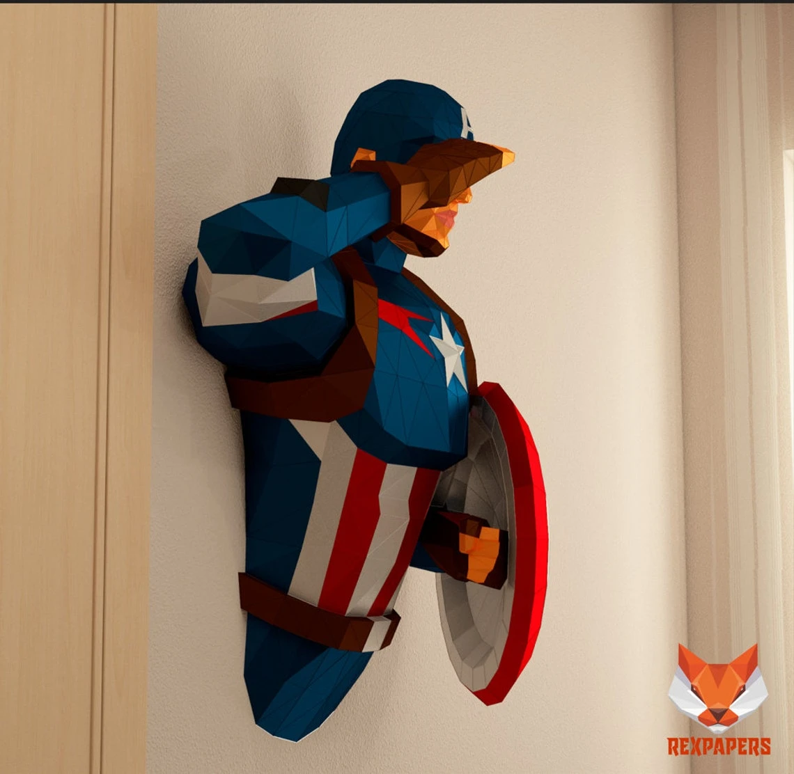 Captain America Papercraft, PDF Template, DIY 3d Model, FanArt, Paper Sculpture, Low Poly, Pepakura Craft, Manualidad