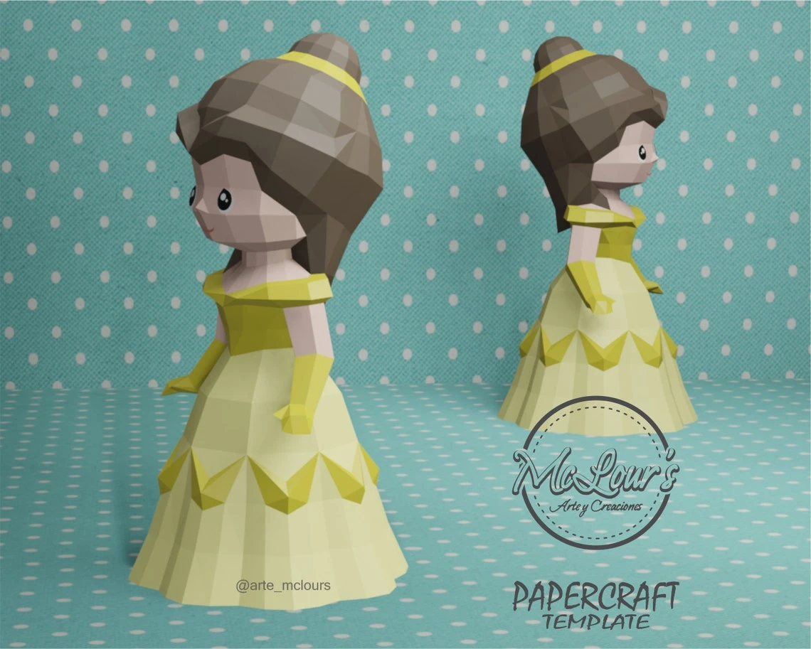 Princess Belle/ Beauty and the Beast/ DiY Craft/ Template PDF/ Low Poly/ Papercraft/ 3D Doll/ Origami/ Home decor