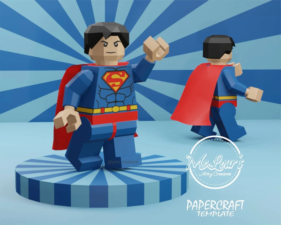 Interactive Toy 001 to build in PaperCraft/Lego Superman/ Lego Papercraft/ DiY Craft/ Template PDF/ Low Poly/ Papercraft/ 3D Toy