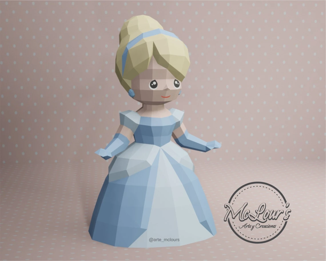 Princess Cinderella/ Cinderella/ DiY Craft/ Template PDF/ Low Poly/ Papercraft/ 3D Doll/ Origami/ Home decor