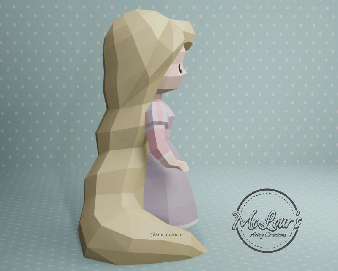 Princess Rapunzel/ Tangled/ DiY Craft/ Template PDF/ Low Poly/ Papercraft/ 3D Doll/ Origami/ Home decor