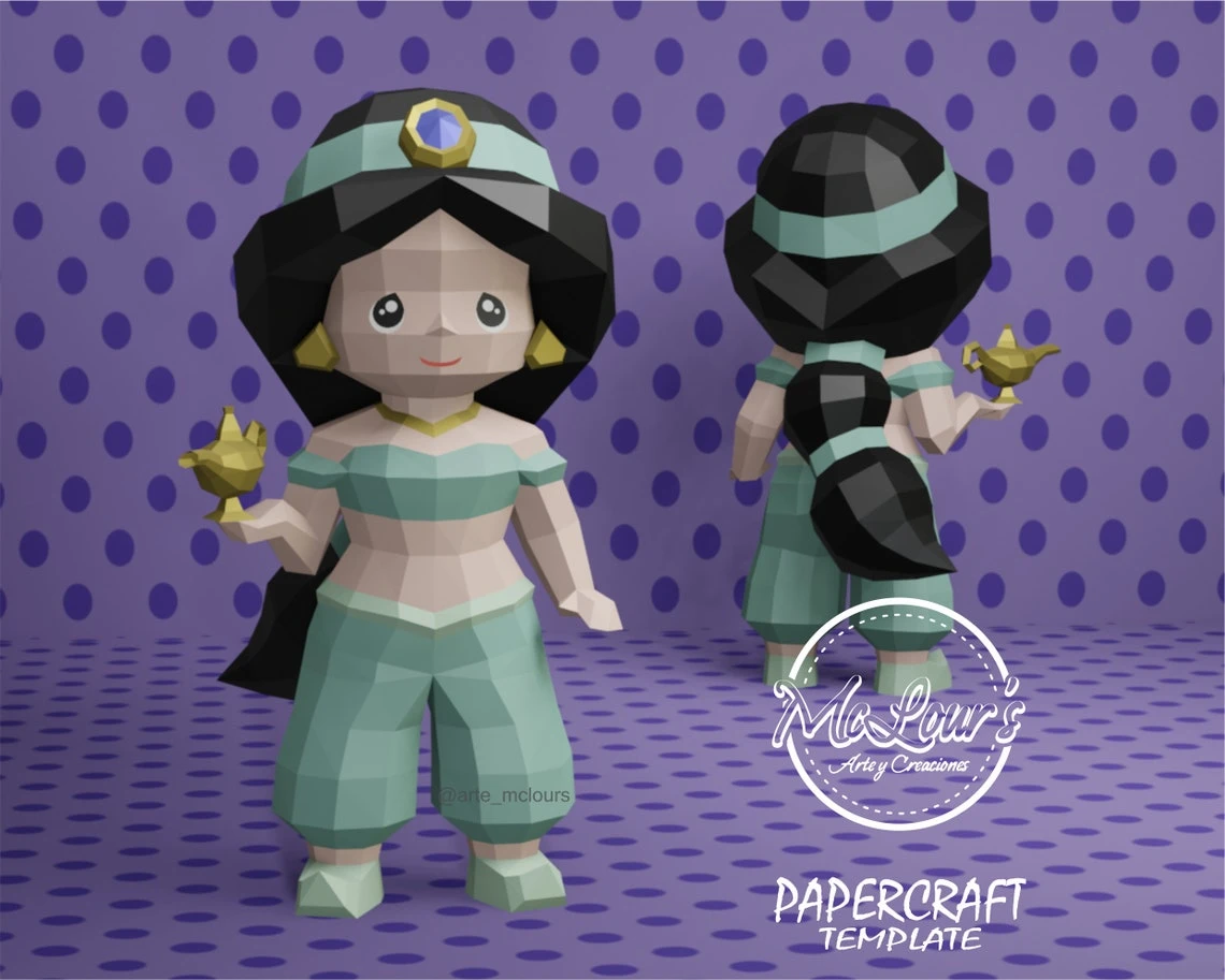 Princess Jasmine/ Aladdin/ DiY Craft/ Template PDF/ Low Poly/ Papercraft/ 3D Doll/ Origami/ Home decor