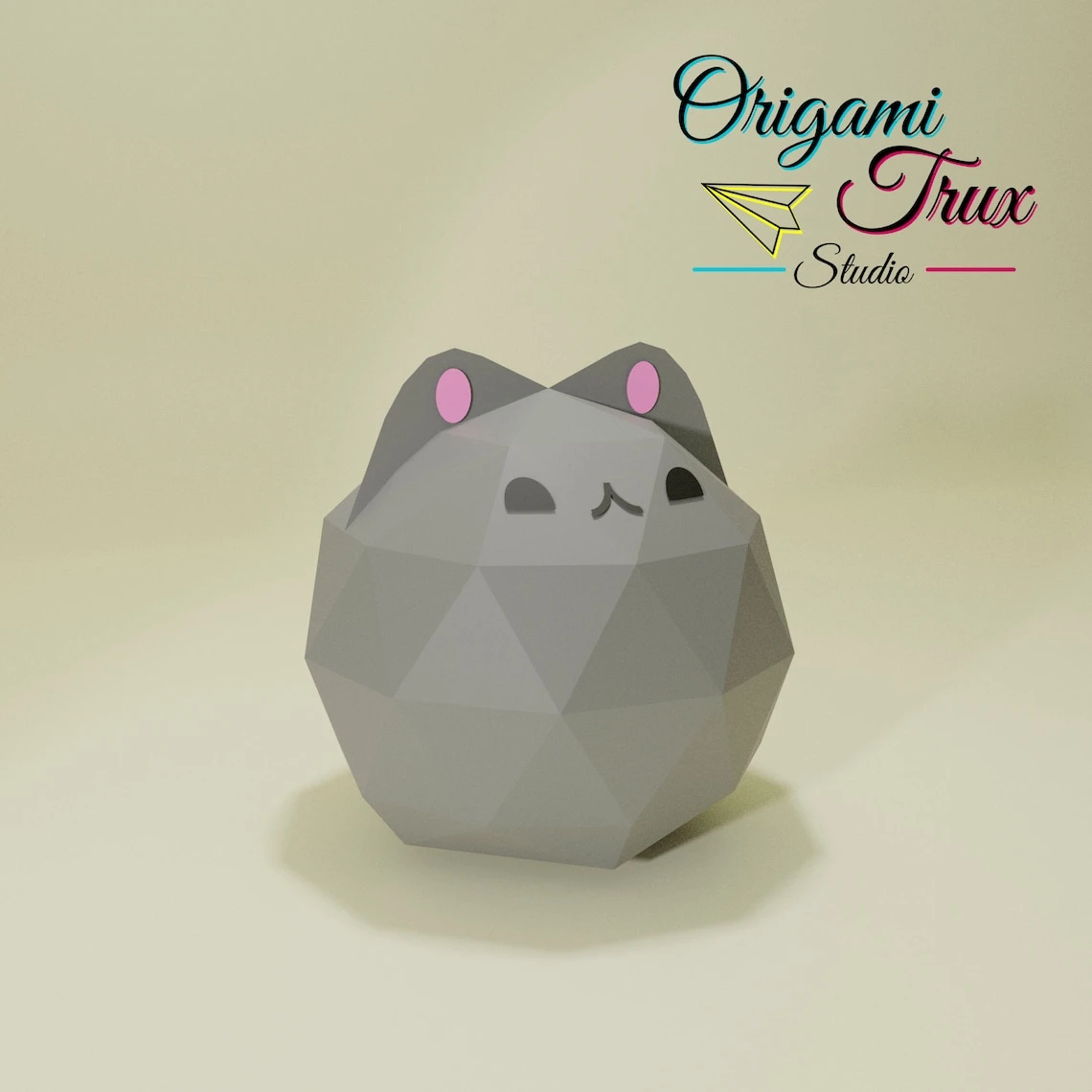 Ball Cat Papercraft Template A4 DIY Low Poly Pepakura 3D PDF Paper Sculpture OrigamiTruxStudio