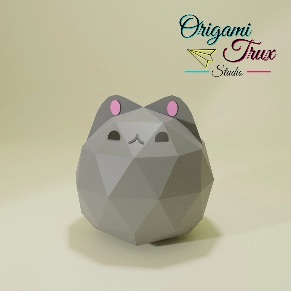 Ball Cat Papercraft Template A4 DIY Low Poly Pepakura 3D PDF Paper Sculpture OrigamiTruxStudio