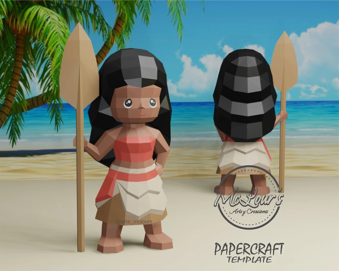 Princess Moana/ Moana/ DiY Craft/ Template PDF/ Low Poly/ Papercraft/ 3D Doll/ Origami/ Home decor