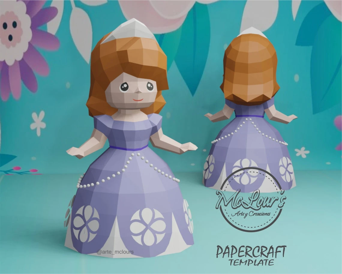 Princess Sofia/ Sofia the First/ DiY Craft/ Template PDF/ Low Poly/ Papercraft/ 3D Doll/ Origami/ Home decor