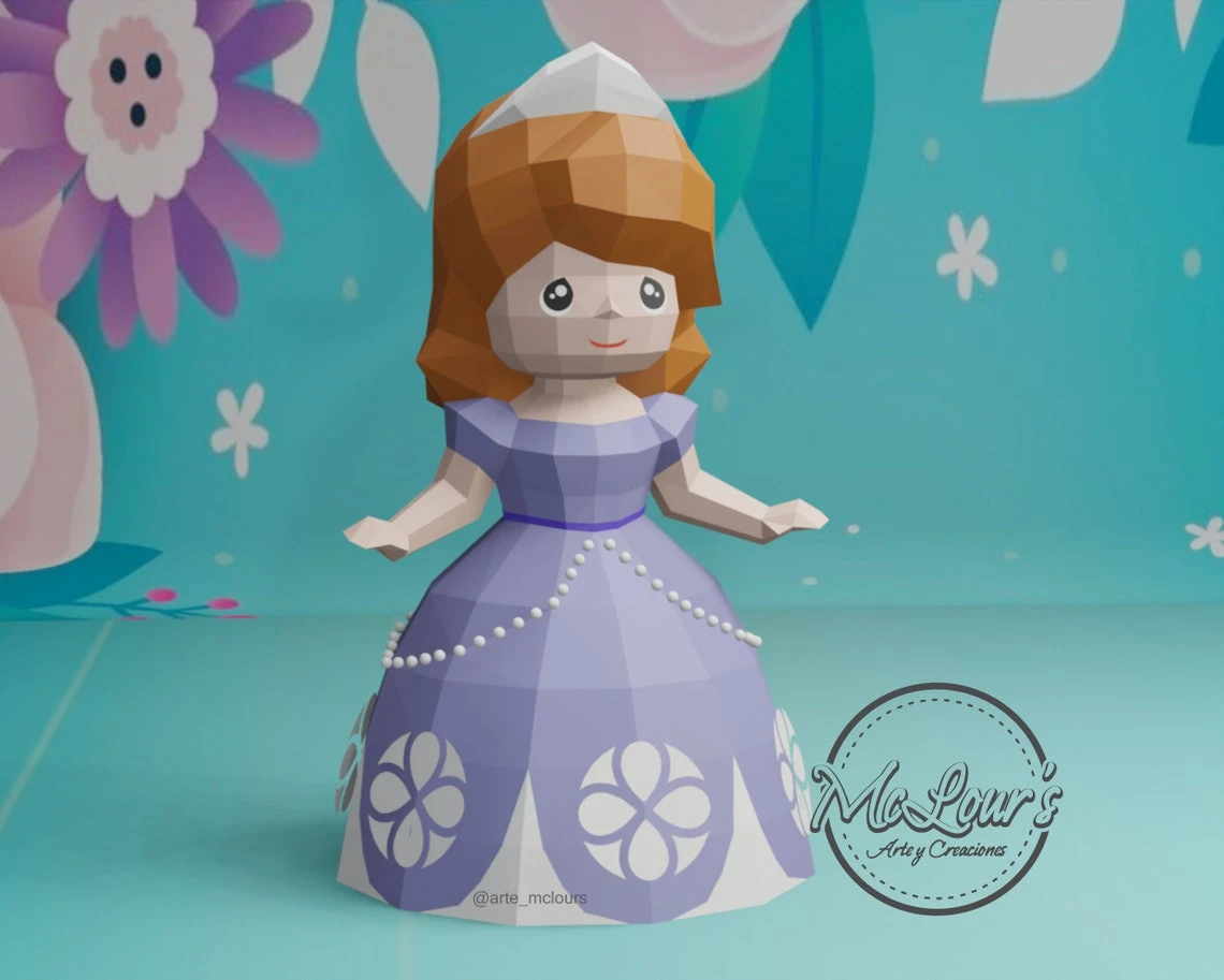 Princess Sofia/ Sofia the First/ DiY Craft/ Template PDF/ Low Poly/ Papercraft/ 3D Doll/ Origami/ Home decor