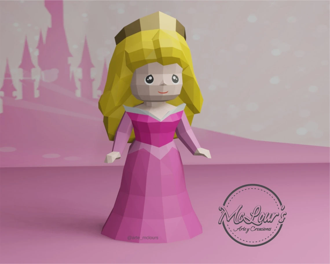 Princess Aurora/ Sleeping Beauty/ DiY Craft/ Template PDF/ Low Poly/ Papercraft/ 3D Doll/ Origami/ Home decor