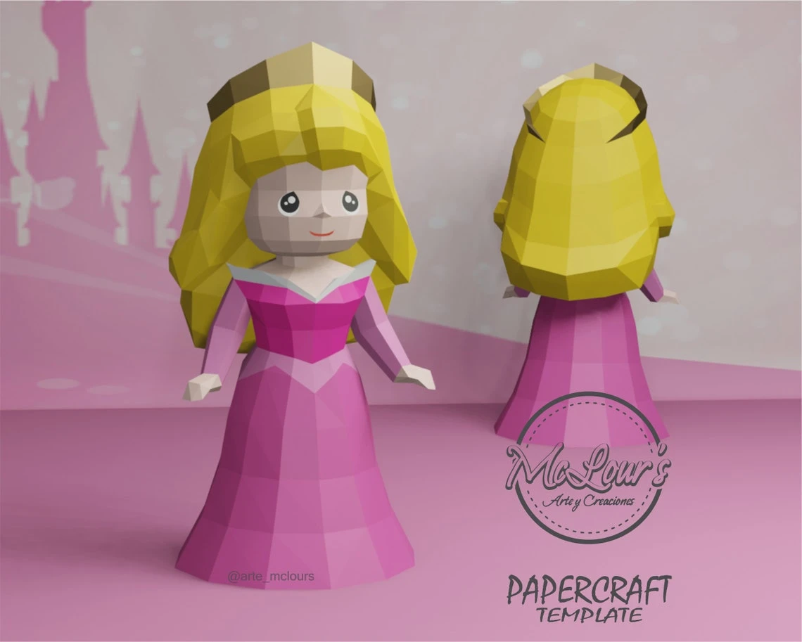 Princess Aurora/ Sleeping Beauty/ DiY Craft/ Template PDF/ Low Poly/ Papercraft/ 3D Doll/ Origami/ Home decor