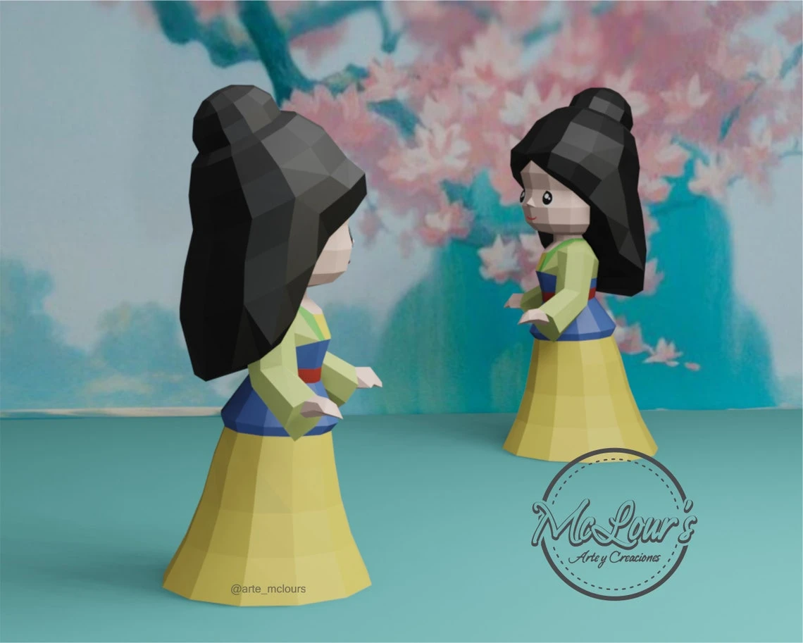 Princess Mulan/ Mulan/ DiY Craft/ Template PDF/ Low Poly/ Papercraft/ 3D Doll/ Origami/ Home decor