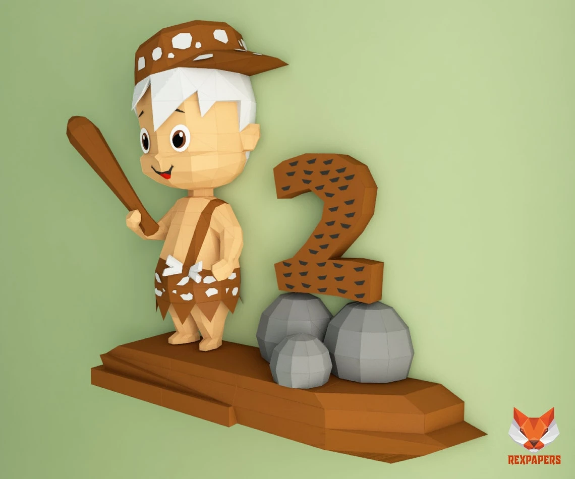 Bamm-Bamm Rubble, Bam-Bam Rubble, The Flintstones Papercraft, PDF Template, DIY 3d Model, FanArt, Paper Sculpture, Low Poly, Pepakura Craft, Manualidad