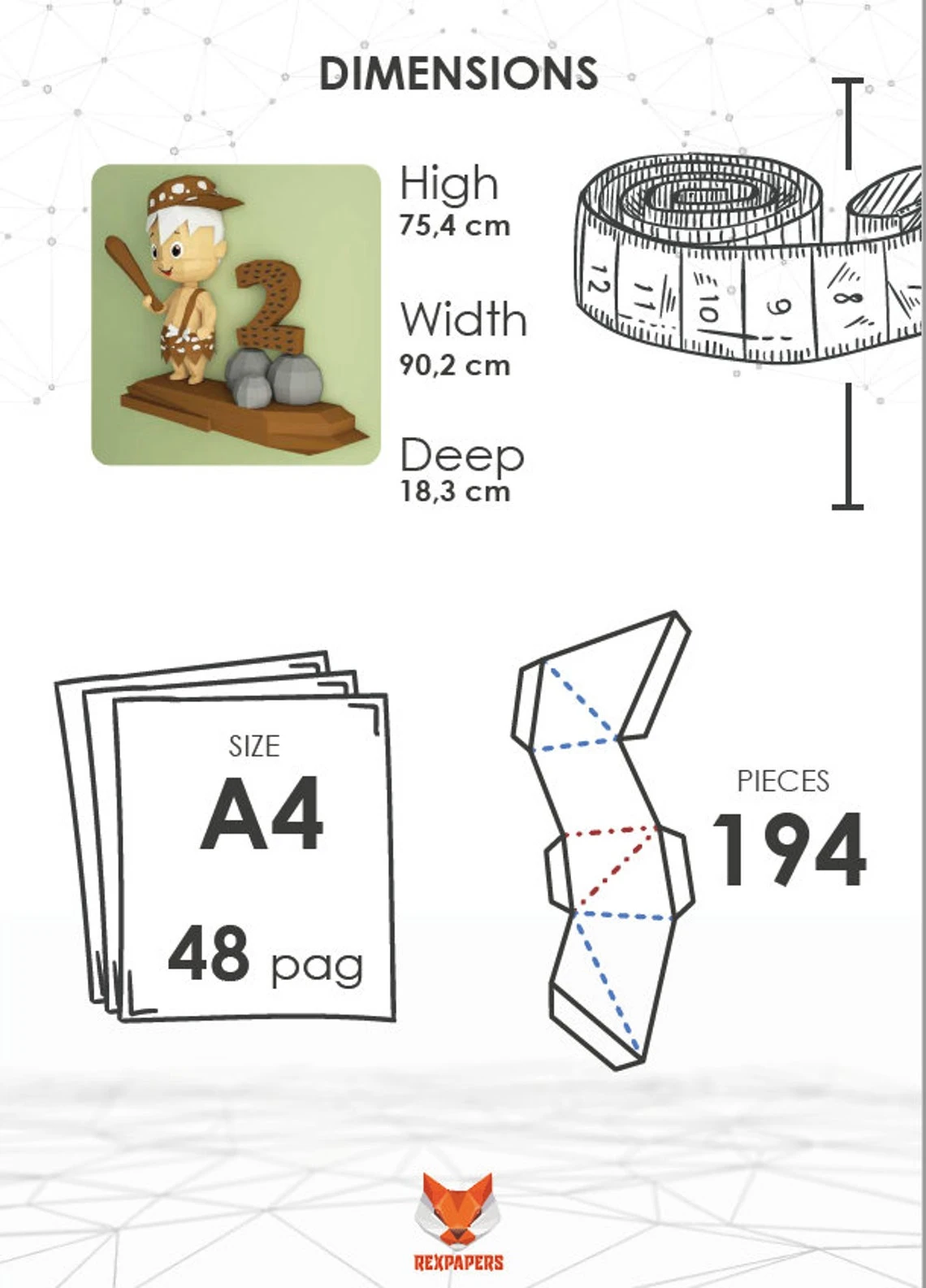 Bamm-Bamm Rubble, Bam-Bam Rubble, The Flintstones Papercraft, PDF Template, DIY 3d Model, FanArt, Paper Sculpture, Low Poly, Pepakura Craft, Manualidad