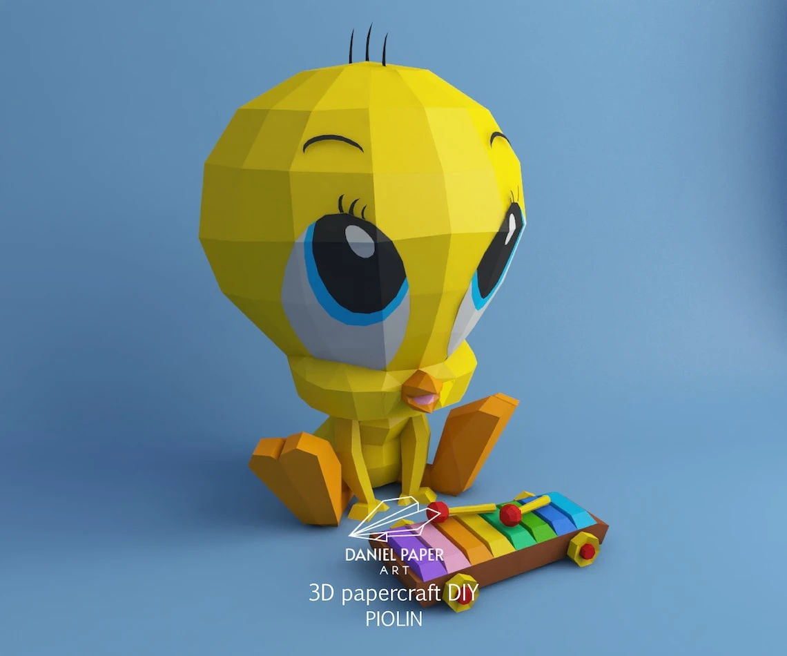 Baby Tweety Piolin, Looney Tunes PDF Template, DIY 3d Model, FanArt, Paper Sculpture, Low Poly, Pepakura, Craft, Manualidad, Paper Art