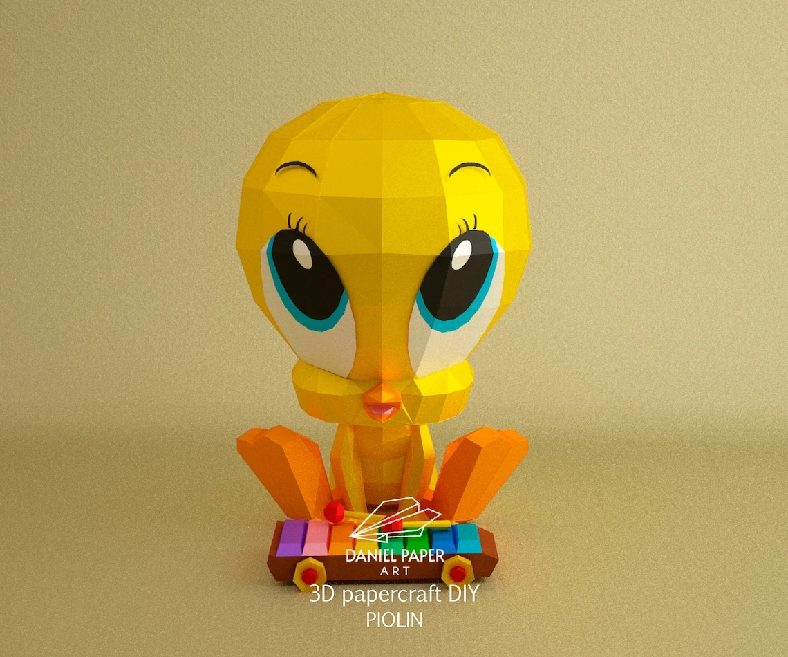 Baby Tweety Piolin, Looney Tunes PDF Template, DIY 3d Model, FanArt, Paper Sculpture, Low Poly, Pepakura, Craft, Manualidad, Paper Art