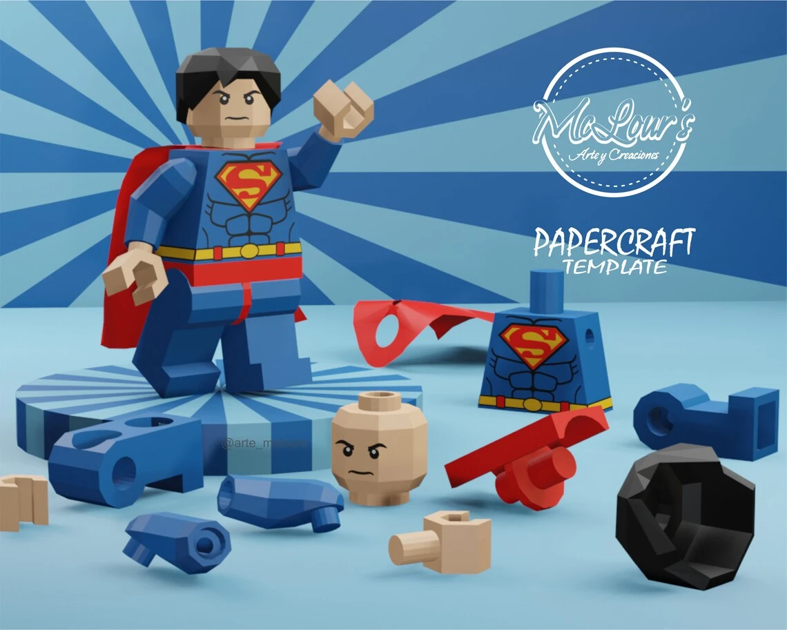 Interactive Toy 001 to build in PaperCraft/Lego Superman/ Lego Papercraft/ DiY Craft/ Template PDF/ Low Poly/ Papercraft/ 3D Toy