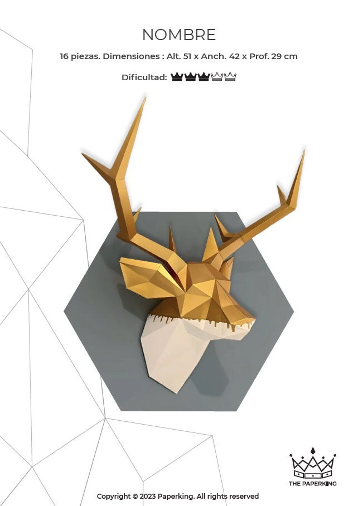 Deer Papercraft 3D, pepakura Pdf template Low polygonal Paper Sculpture Diy Decor home loft office mario bros lover gift