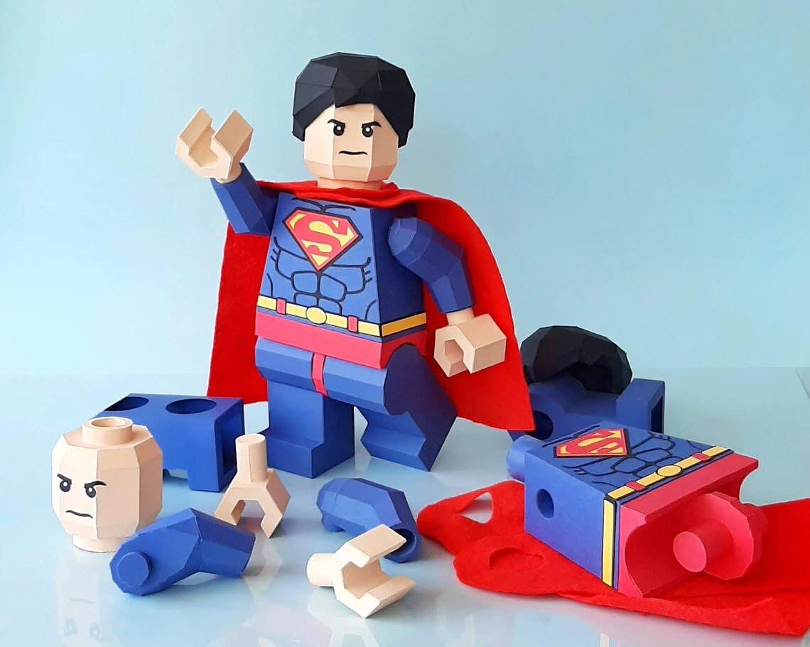 Interactive Toy 001 to build in PaperCraft/Lego Superman/ Lego Papercraft/ DiY Craft/ Template PDF/ Low Poly/ Papercraft/ 3D Toy