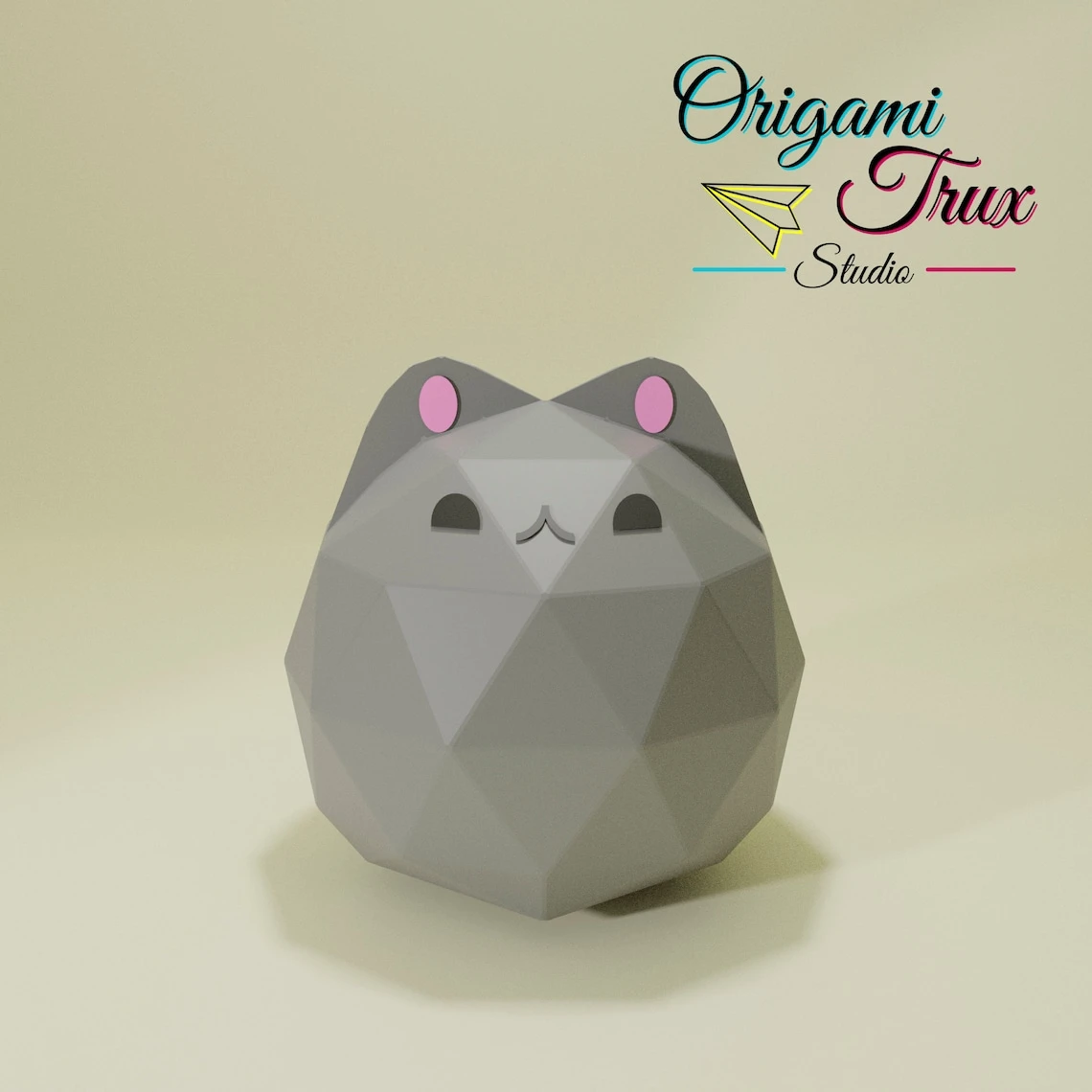 Ball Cat Papercraft Template A4 DIY Low Poly Pepakura 3D PDF Paper Sculpture OrigamiTruxStudio