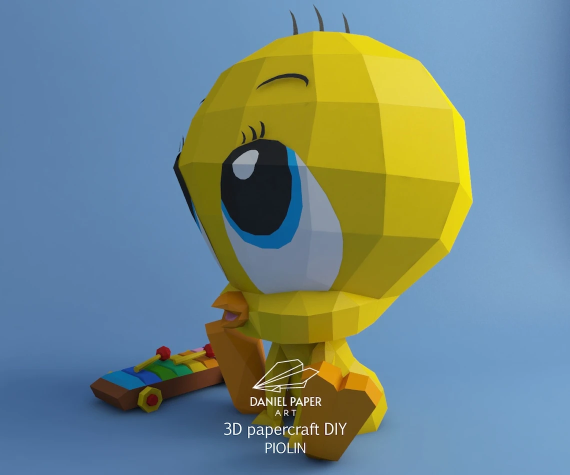 Baby Tweety Piolin, Looney Tunes PDF Template, DIY 3d Model, FanArt, Paper Sculpture, Low Poly, Pepakura, Craft, Manualidad, Paper Art