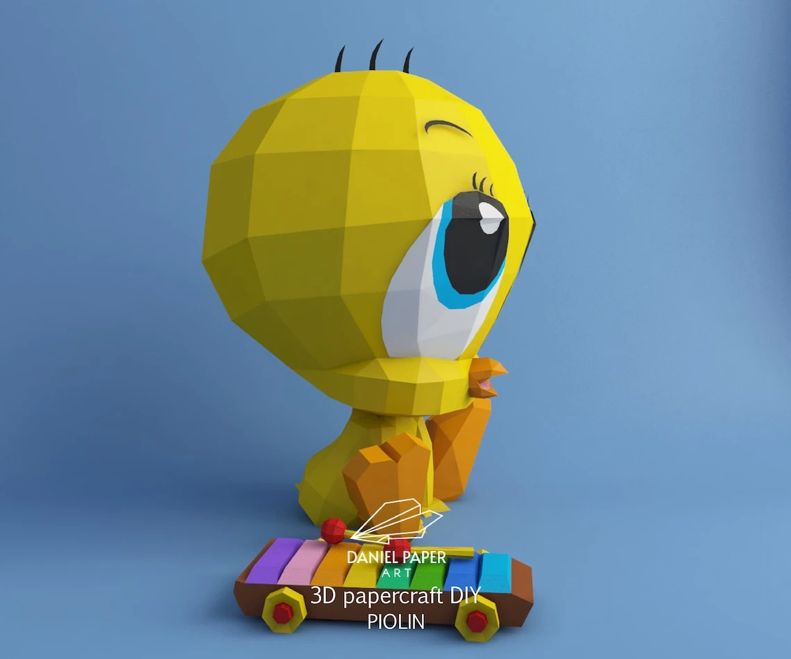 Baby Tweety Piolin, Looney Tunes PDF Template, DIY 3d Model, FanArt, Paper Sculpture, Low Poly, Pepakura, Craft, Manualidad, Paper Art