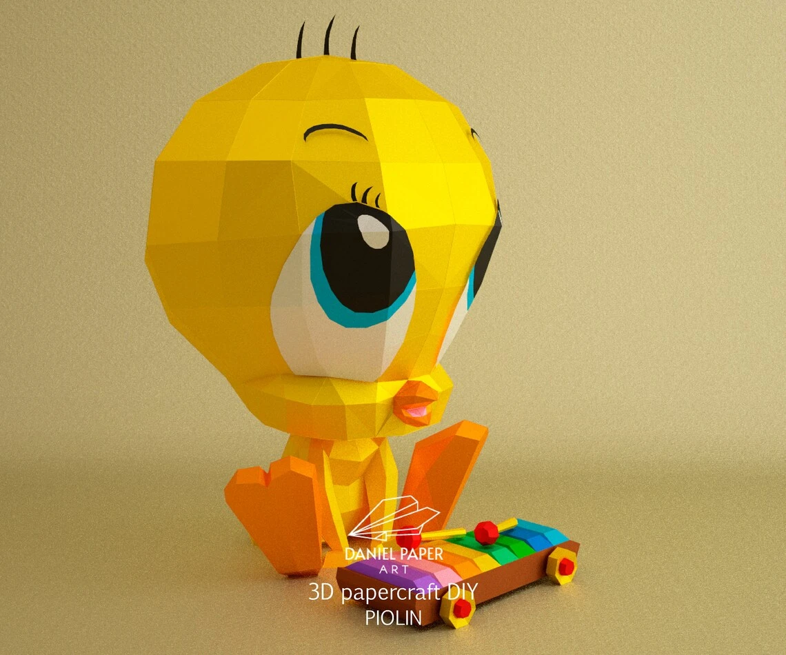 Baby Tweety Piolin, Looney Tunes PDF Template, DIY 3d Model, FanArt, Paper Sculpture, Low Poly, Pepakura, Craft, Manualidad, Paper Art