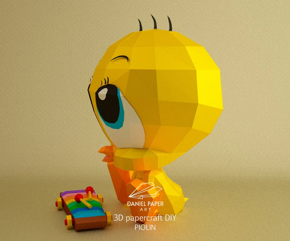 Baby Tweety Piolin, Looney Tunes PDF Template, DIY 3d Model, FanArt, Paper Sculpture, Low Poly, Pepakura, Craft, Manualidad, Paper Art