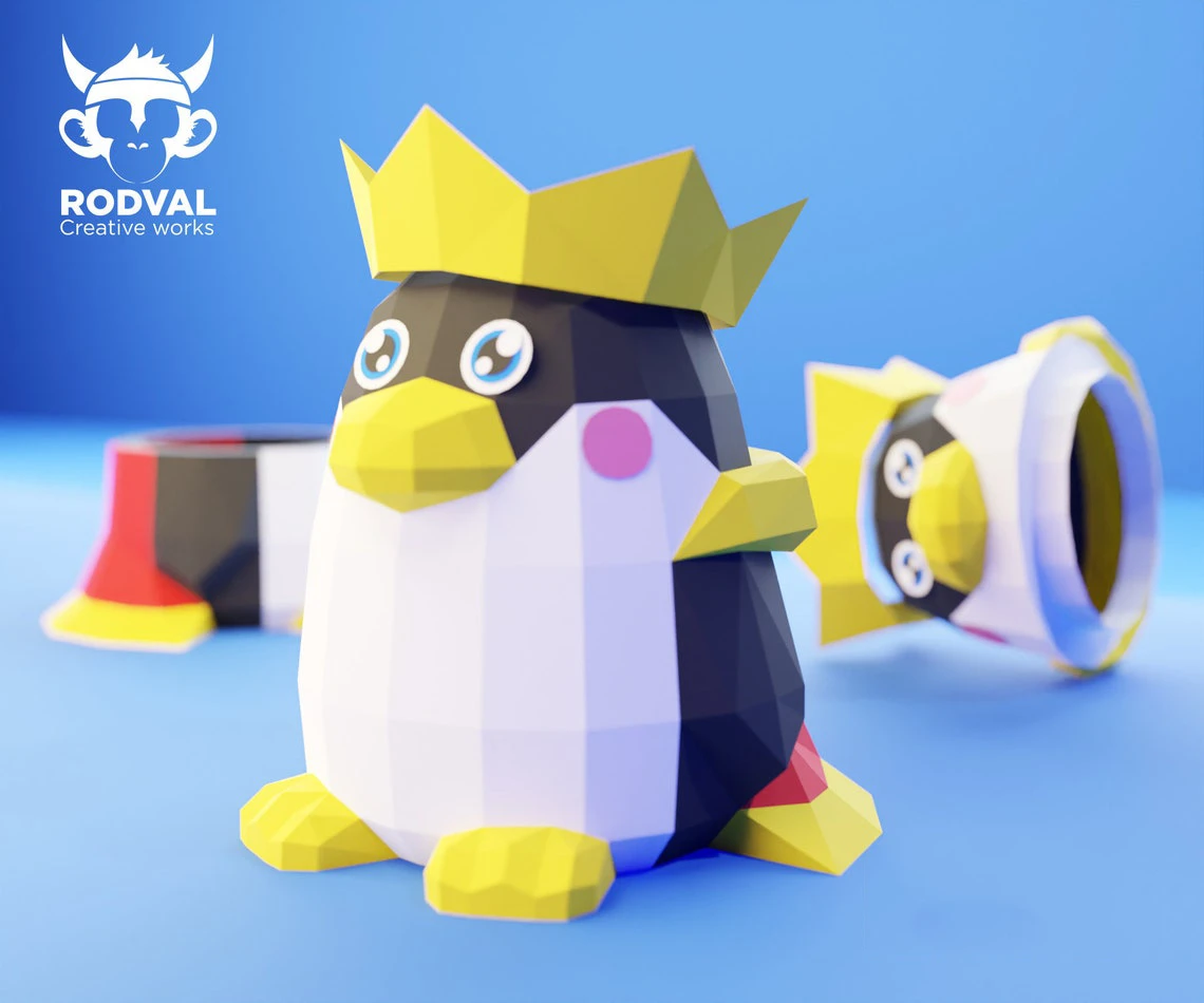 KING PENGUIN BOX, Papercraft, Template, DIY, Paper, Low Poly, Festival, 3D Model, Pdf Low Poply