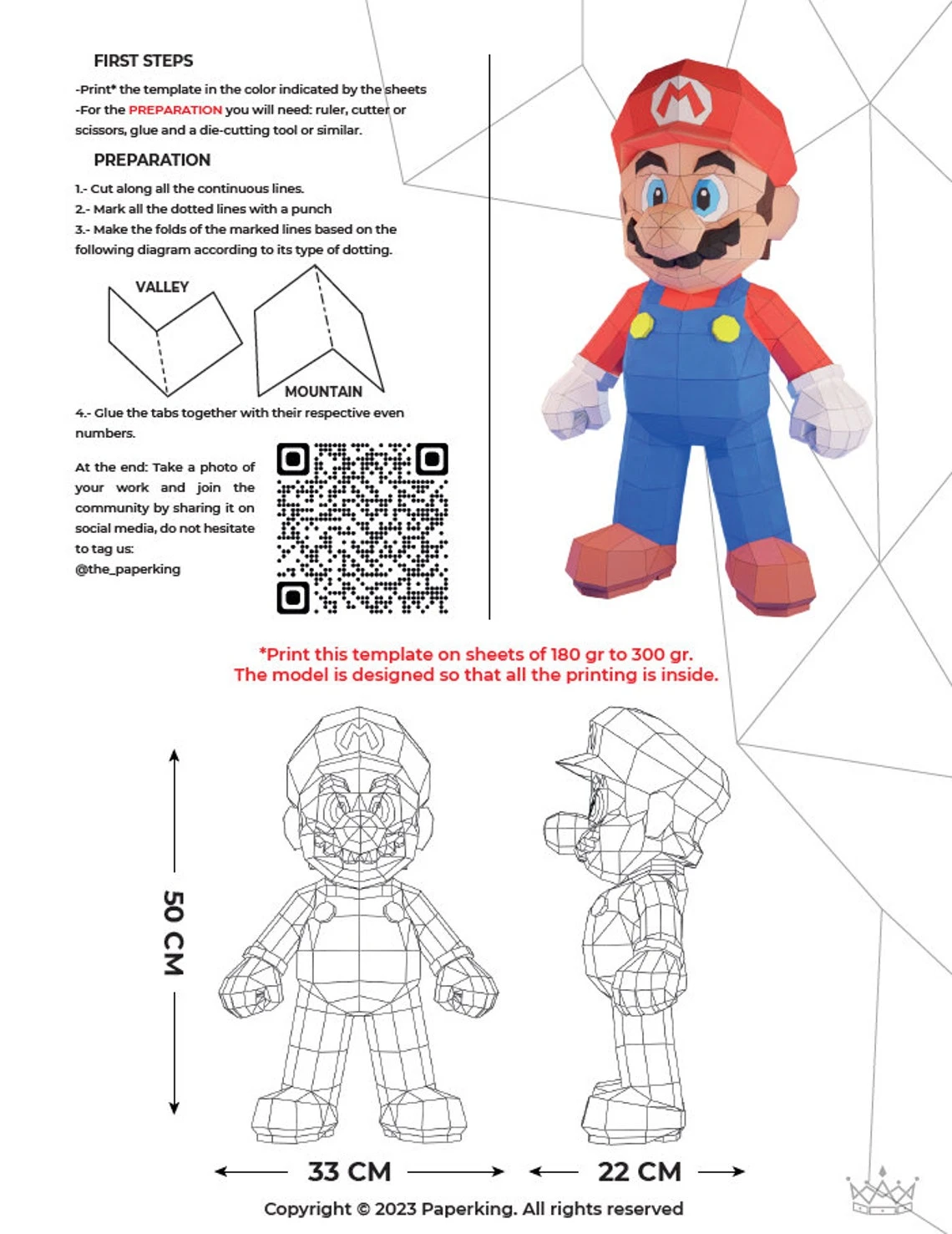 Mario Papercraft 3D, pepakura Pdf template Low polygonal Paper Sculpture Diy Decor home loft office mario lover gift