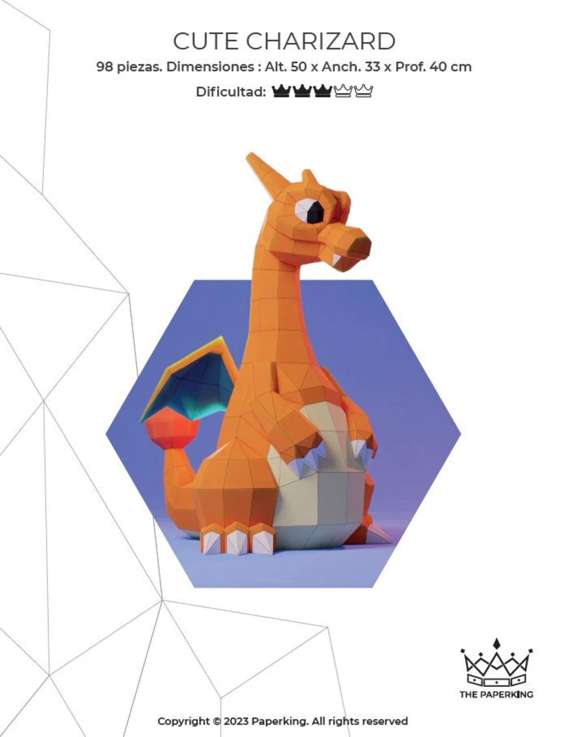 Cute Charizard Papercraft 3D, pepakura Pdf template Low polygonal Paper Sculpture Diy Decor home loft office pokemon lover gift