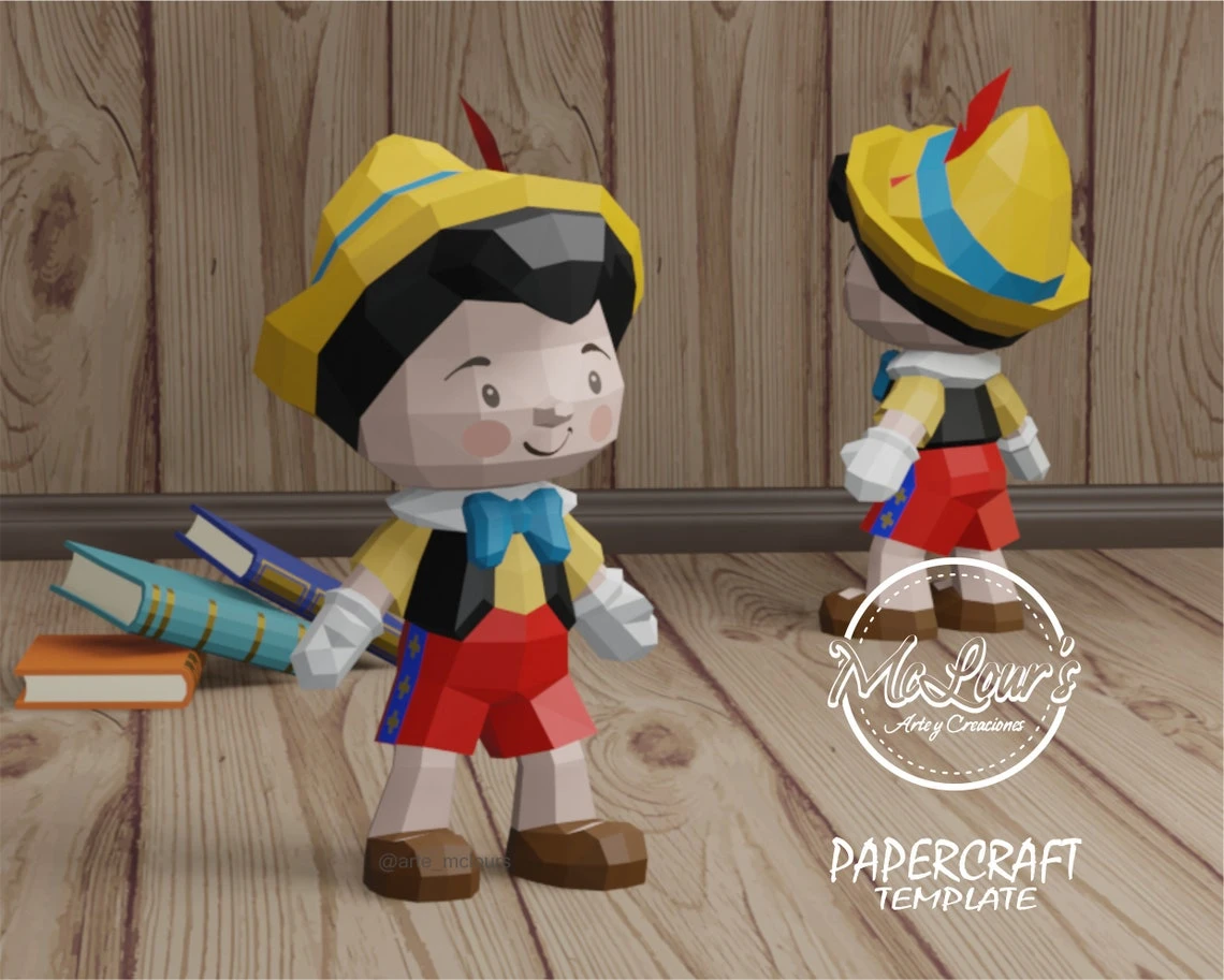 Boy Pinocchio/ Pinocho/ DiY Craft/ Template PDF/ Low Poly/ Papercraft/ 3D Doll/ Origami/ Home decor