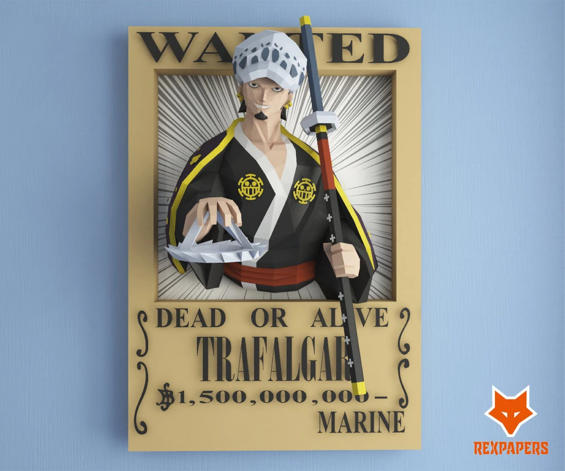 Trafalgar D. Water Law Poster, One Piece Papercraft, PDF Template, DIY 3d Model, FanArt, Paper Sculpture, Low Poly, Pepakura Craft, Manualidad