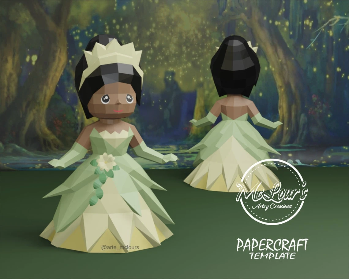 Princess Tiana/ The Princess and the Frog/ DiY Craft/ Template PDF/ Low Poly/ Papercraft/ 3D Doll/ Origami/ Home decor