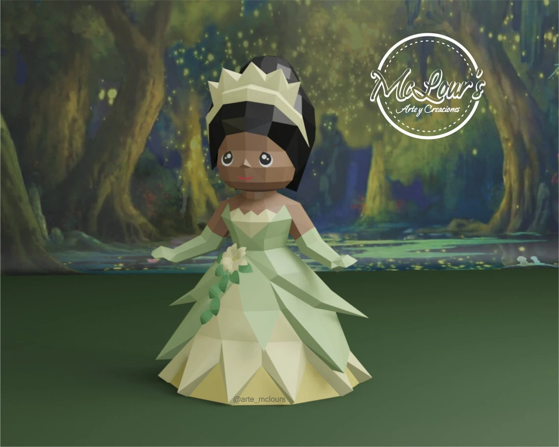 Princess Tiana/ The Princess and the Frog/ DiY Craft/ Template PDF/ Low Poly/ Papercraft/ 3D Doll/ Origami/ Home decor