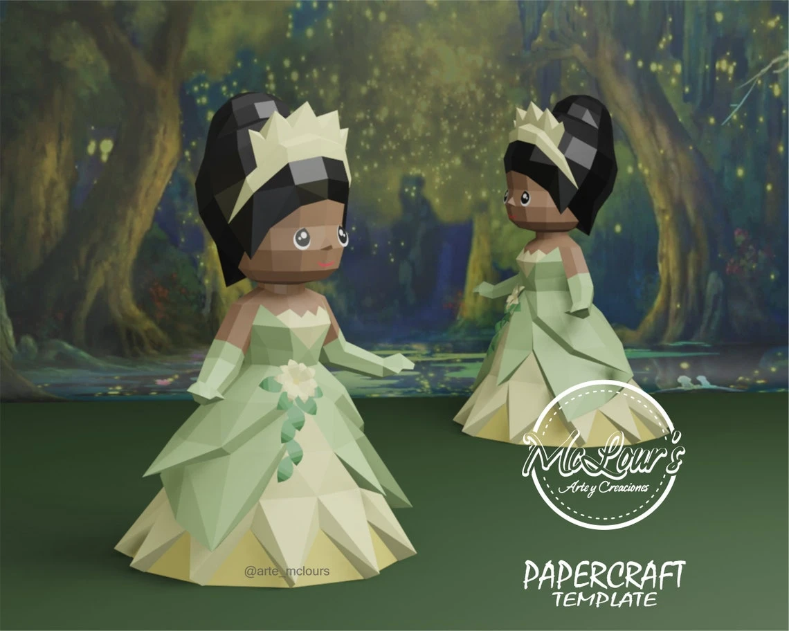 Princess Tiana/ The Princess and the Frog/ DiY Craft/ Template PDF/ Low Poly/ Papercraft/ 3D Doll/ Origami/ Home decor