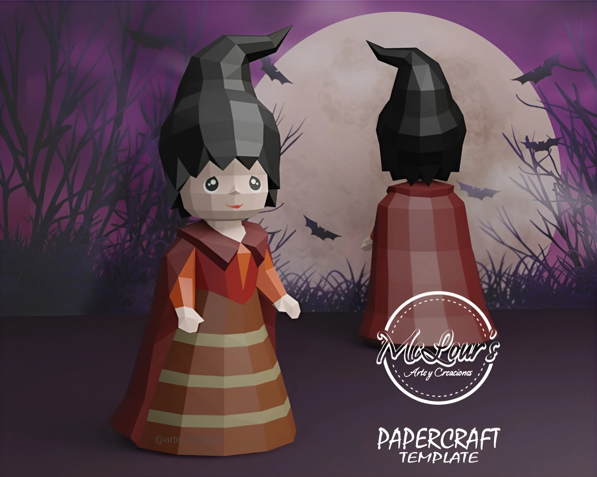 Little Witches/ Hocus Pocus/ DiY Craft/ Template PDF/ Low Poly/ Papercraft/ 3D Doll/ Origami/ Home decor