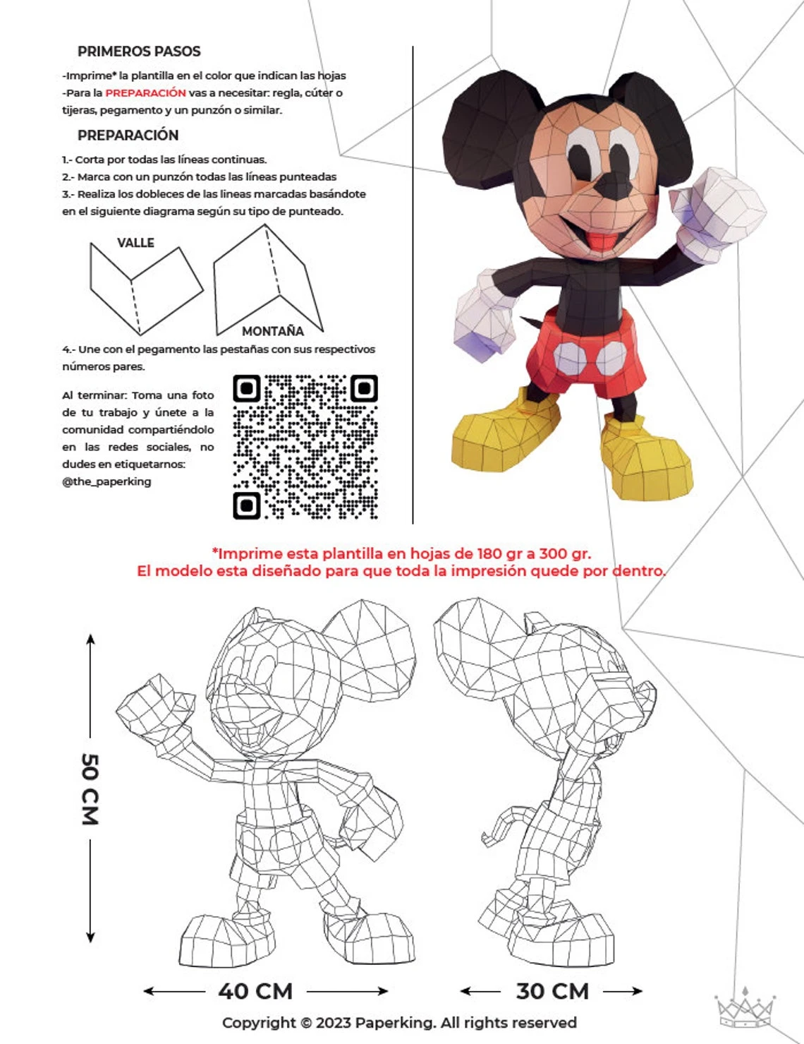 Mickey Papercraft 3D, pepakura Pdf template Low polygonal Paper Sculpture Diy Decor home loft office mickey lover gift