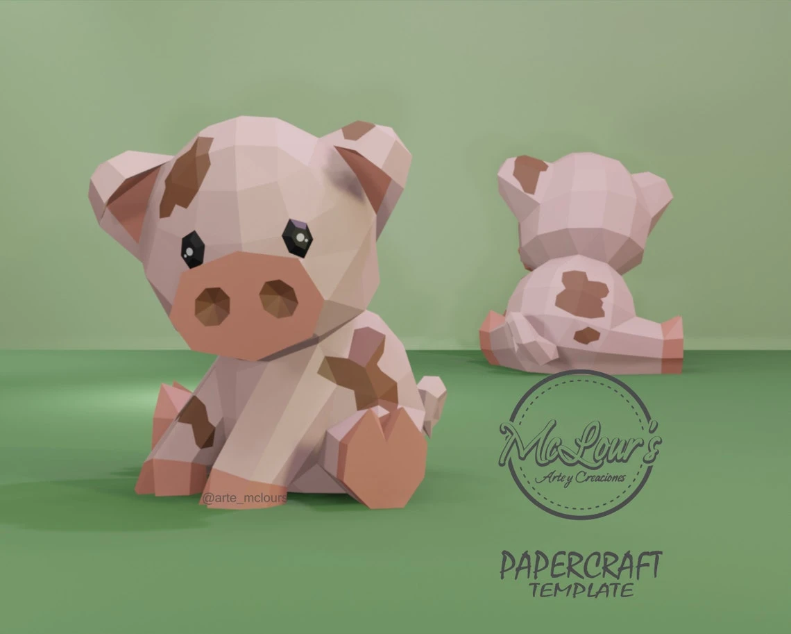 Sitting Pig/ DiY Craft/ Template PDF/ Low Poly/ Papercraft Pig/ Cerdo 3D/ Origami/ Home decor