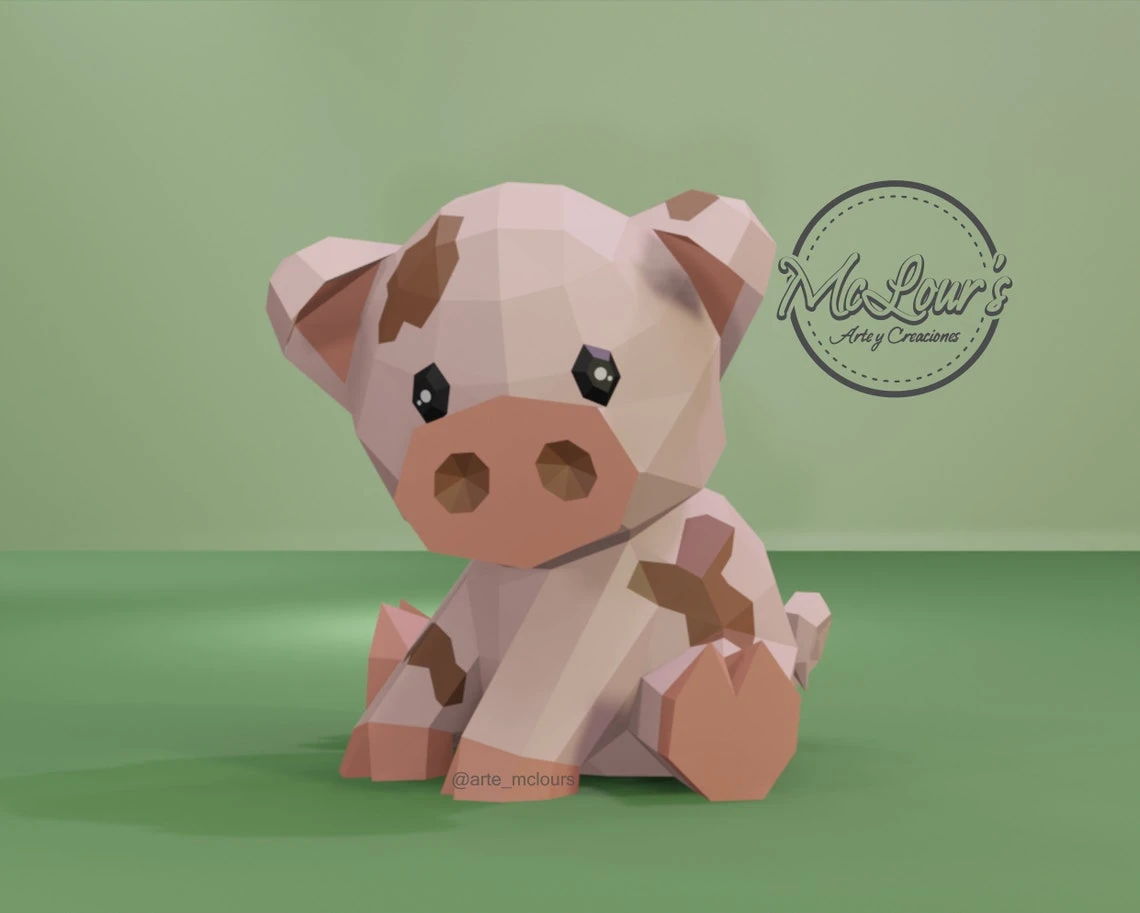 Sitting Pig/ DiY Craft/ Template PDF/ Low Poly/ Papercraft Pig/ Cerdo 3D/ Origami/ Home decor