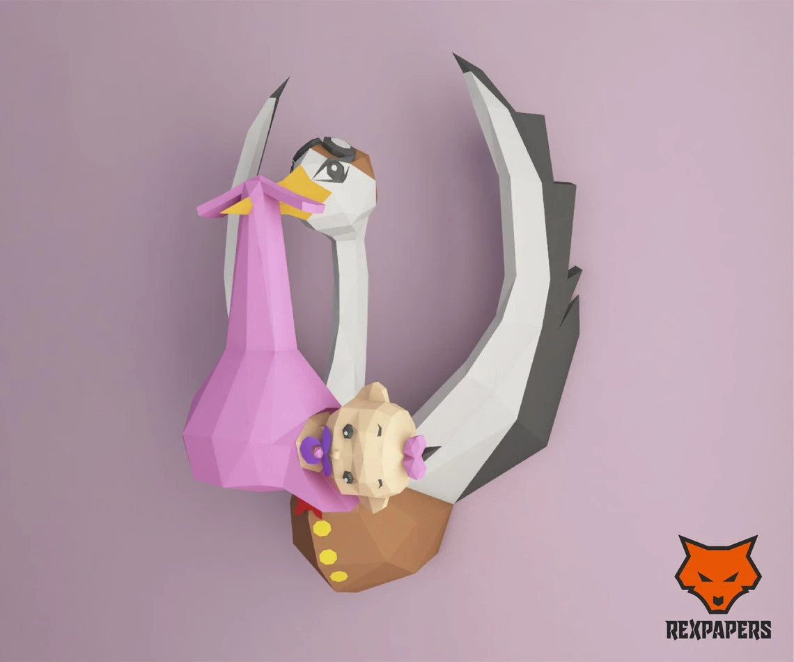 Stork, Sigueña Papercraft, PDF Template, DIY 3d Model, FanArt, Paper Sculpture, Low Poly, Pepakura Craft, Manualidad