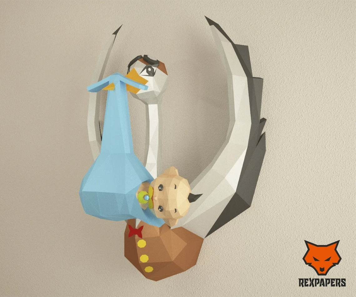 Stork, Sigueña Papercraft, PDF Template, DIY 3d Model, FanArt, Paper Sculpture, Low Poly, Pepakura Craft, Manualidad