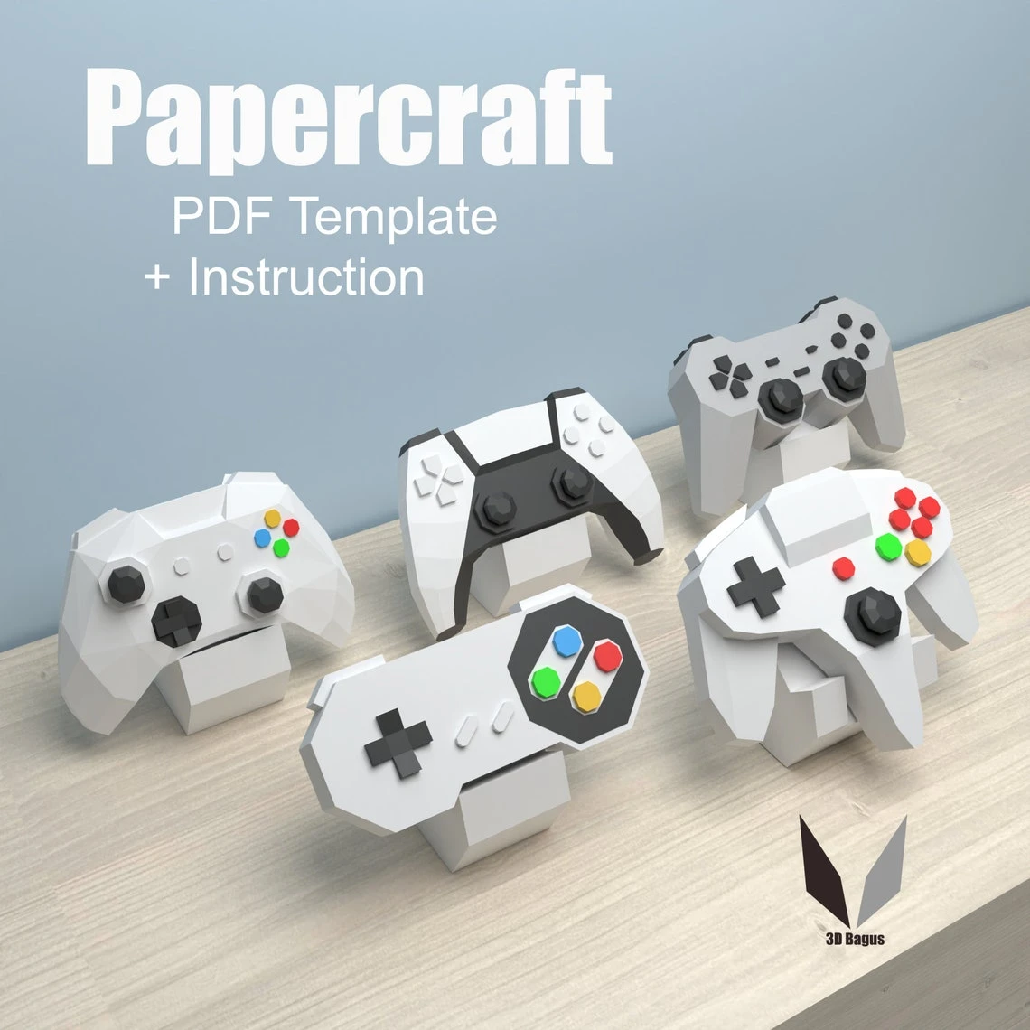 Controller game pack 3D papercraft | DIY paper sculpture | Paper model pattern | Low poly | PDF pattern | origami | home decor