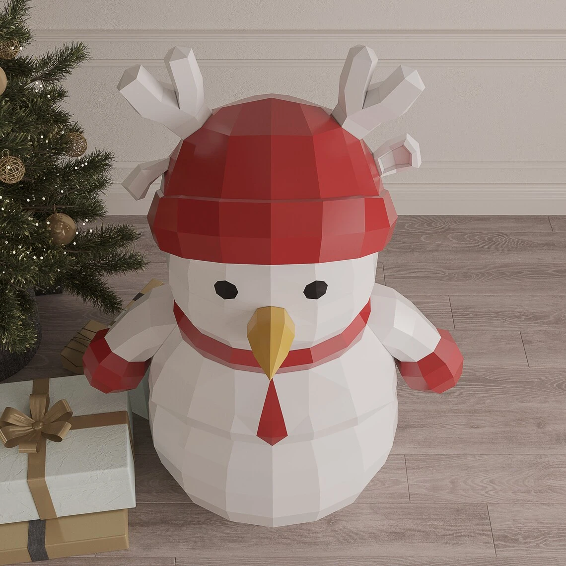 Papercraft Christmas Snowman, Paper Craft Christmas Snowman Model, Snowman PDF template, 3D Christmas sculpture, Low poly pattern Snowman