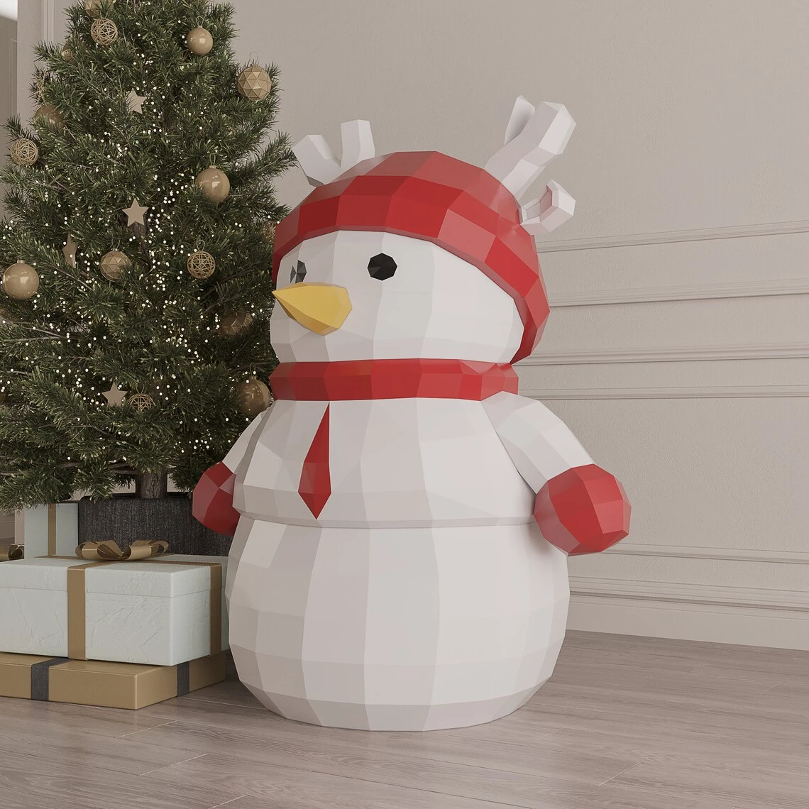 Papercraft Christmas Snowman, Paper Craft Christmas Snowman Model, Snowman PDF template, 3D Christmas sculpture, Low poly pattern Snowman