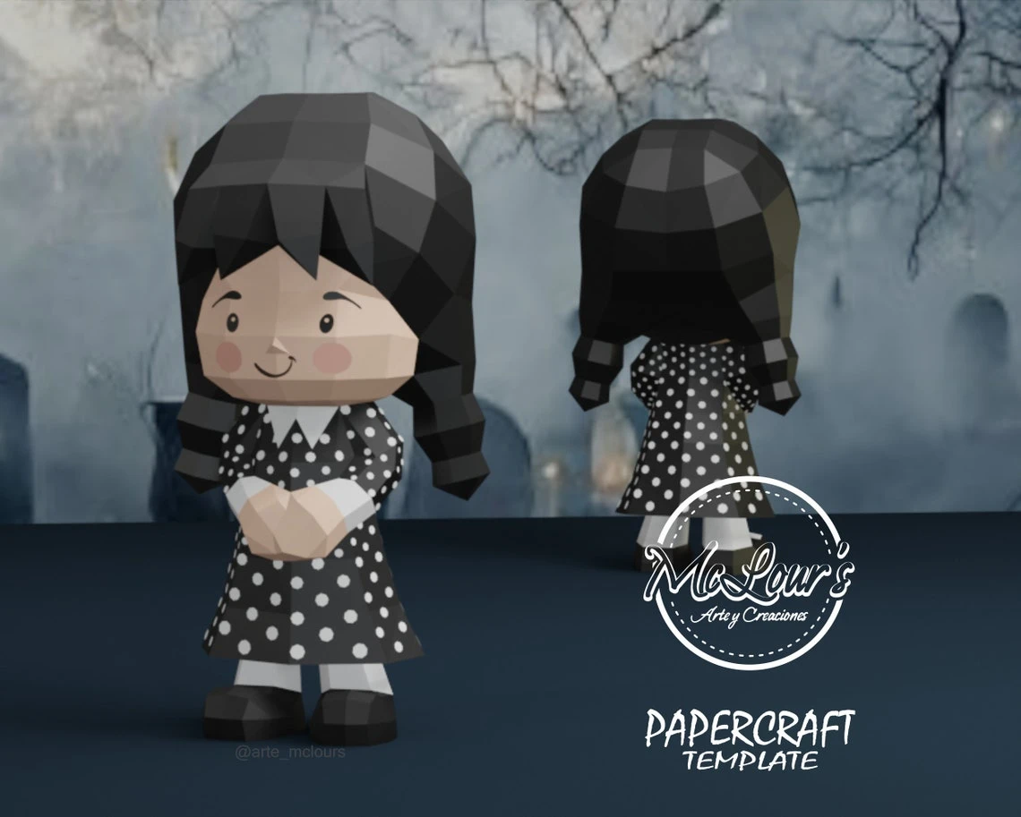 Princess Merlina/ Wednesday/ The Addams Family/ DiY Craft/ Template PDF/ Low Poly/ Papercraft/ 3D Doll/ Origami/ Home decor